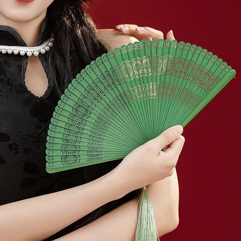 全竹扇子新中国風 5inch ミニ折りたたみポータブルレトロ扇子オリジナル竹天青古典的な夏扇子チャイナ ドレス扇子|undefined