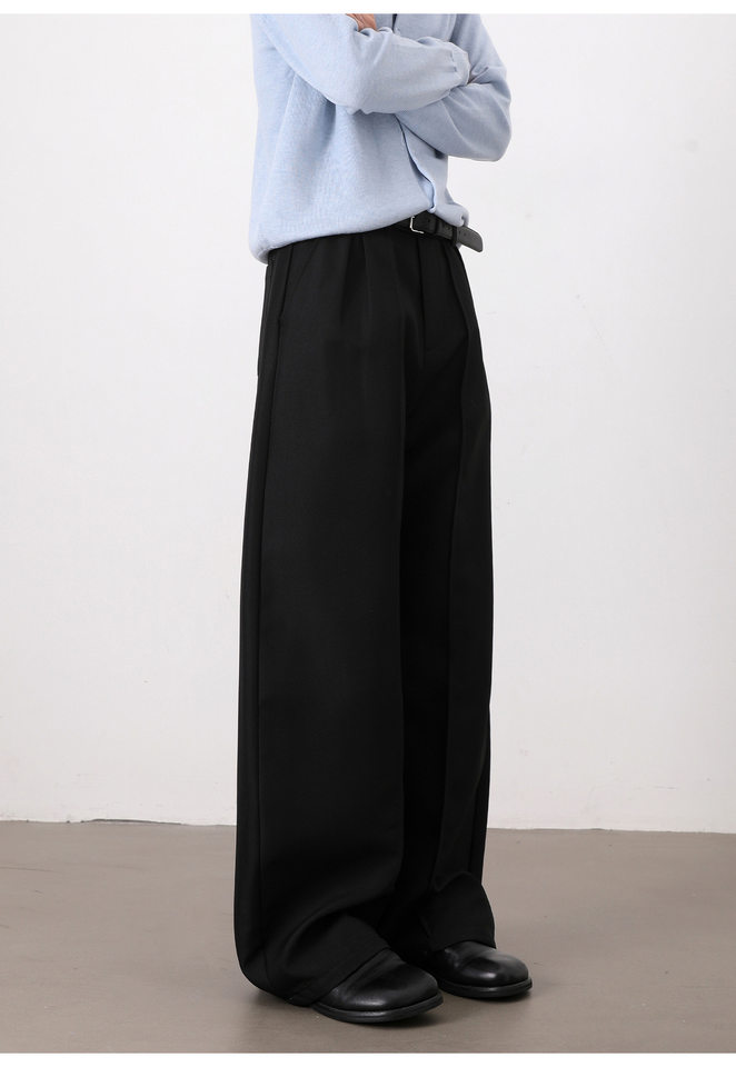 Quần tây nam dáng rộng ống suông xếp ly đôi, lưng cao, vải rủ, quần dài casual — màu xám, màu đen chi tiết 11