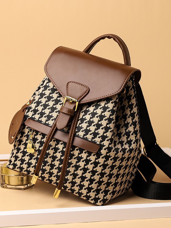 Mochila moderna para mujer 2025, gran capacidad, estilo coreano, mochila con estampado de pata de gallo, venta en vivo en TikTok, bolso de moda urbana para mujer