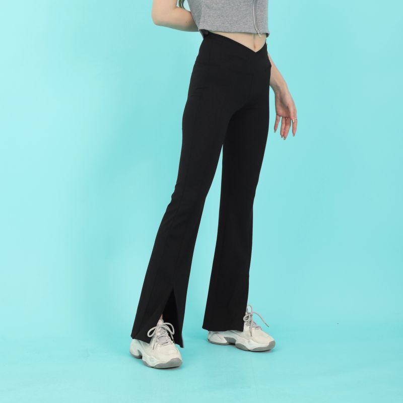 solid color high-waist tight slit flared trousers NSSFN131602