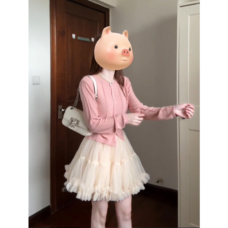 Korean Round Neck Knitwear A-Line Puffy Skirt Suit for Women Spring and Summer New Style Simple Elegant Fashion Two-Piece Set