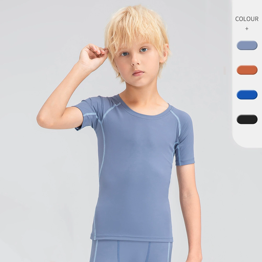 Боди для мальчиков, фитнес, нейлоновый высокоэластичный Быстросохнущий Спортивный детский баскетбольный тренировочный костюм с короткими рукавами 33211