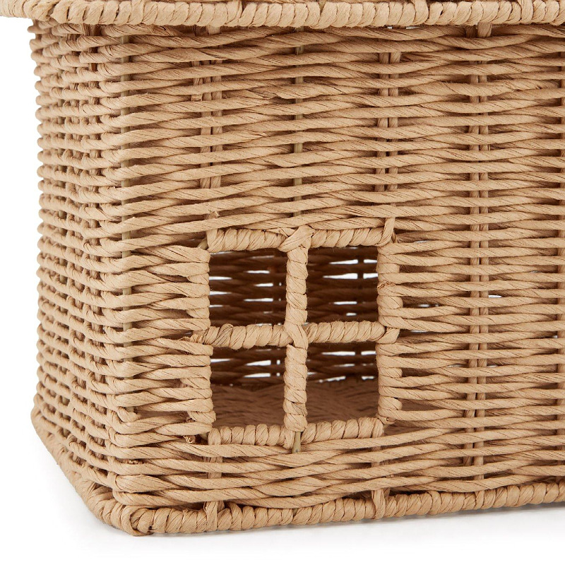 ins tejido a mano casa cesta de escritorio con cubierta de almacenamiento decoración de la habitación de los niños fotografía juguetes cesta de almacenamiento