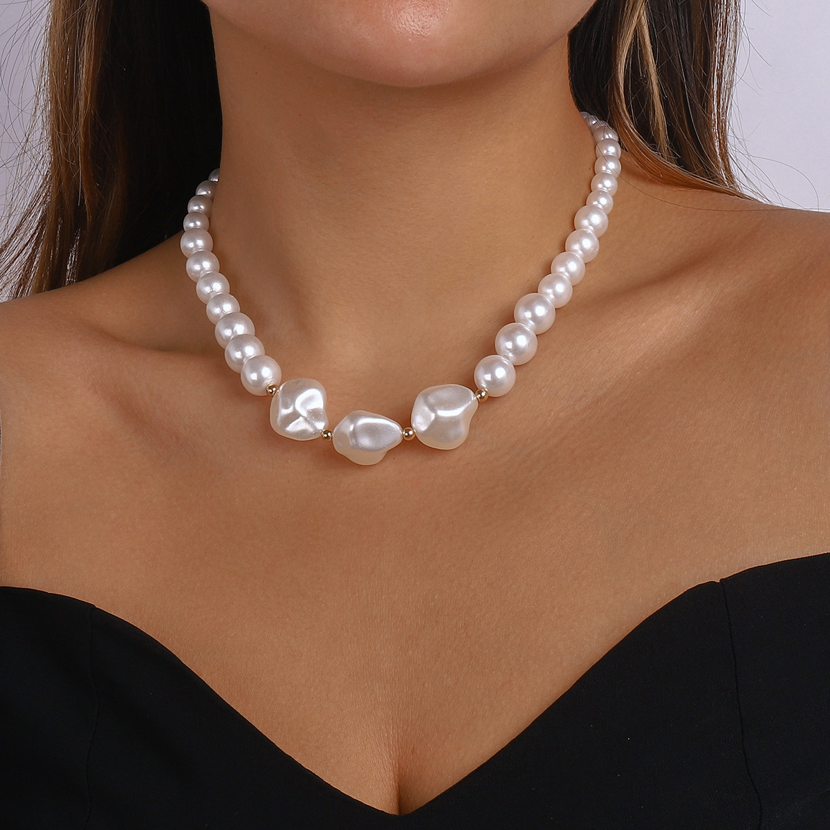 simple fashion adjustable solid color Irregular artificial Pearl Necklace