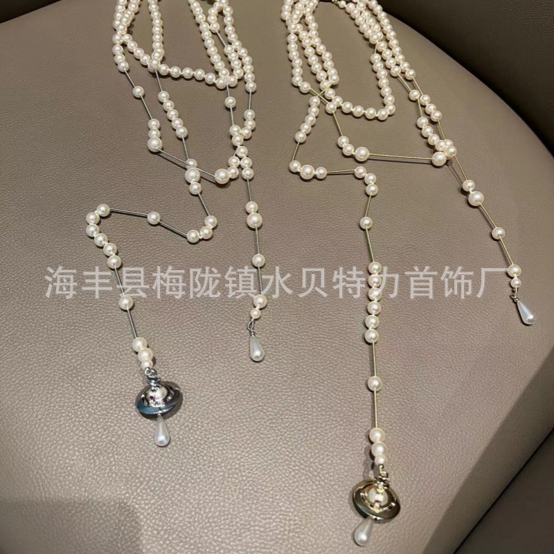 西太后破碎珍珠多层流苏土星项链女薇薇安高级感轻奢珍珠毛衣链
