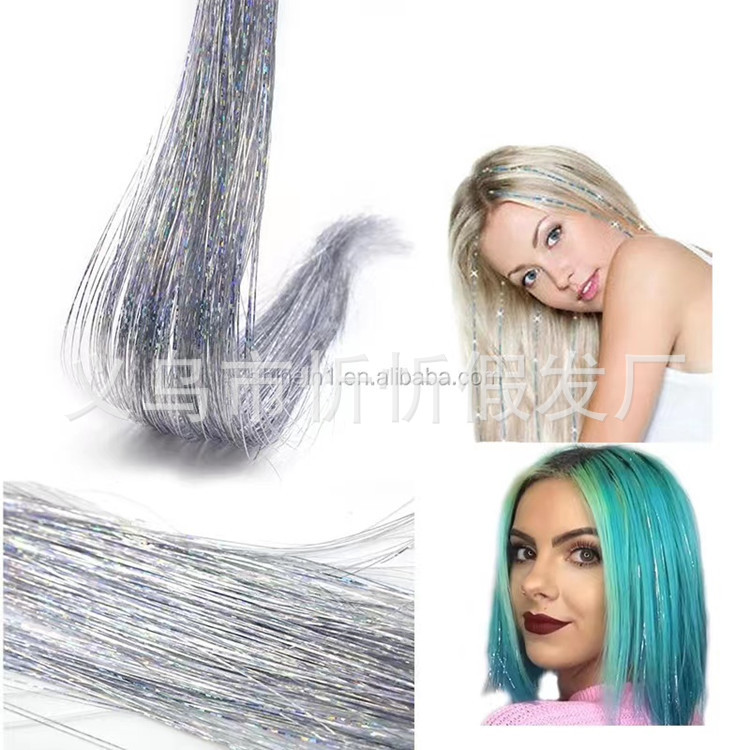 Las pelucas de comercio exterior son populares en Europa y América, con hilos coloridos dorados y plateados para extensiones de cabello, hilos dorados láser sin costuras, seda de alta temperatura y degradado de siete colores.