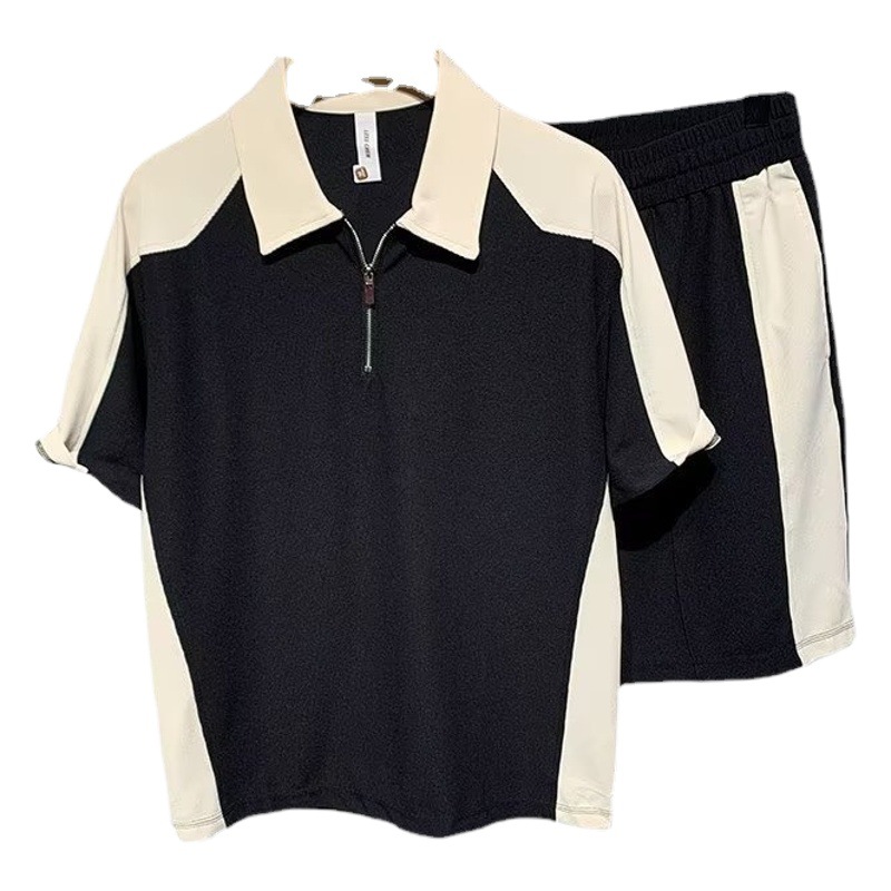 Color a juego de moda suelta delgada camisa de polo cortos traje de dos piezas de los hombres 2022 verano nuevo casual traje de verano moda