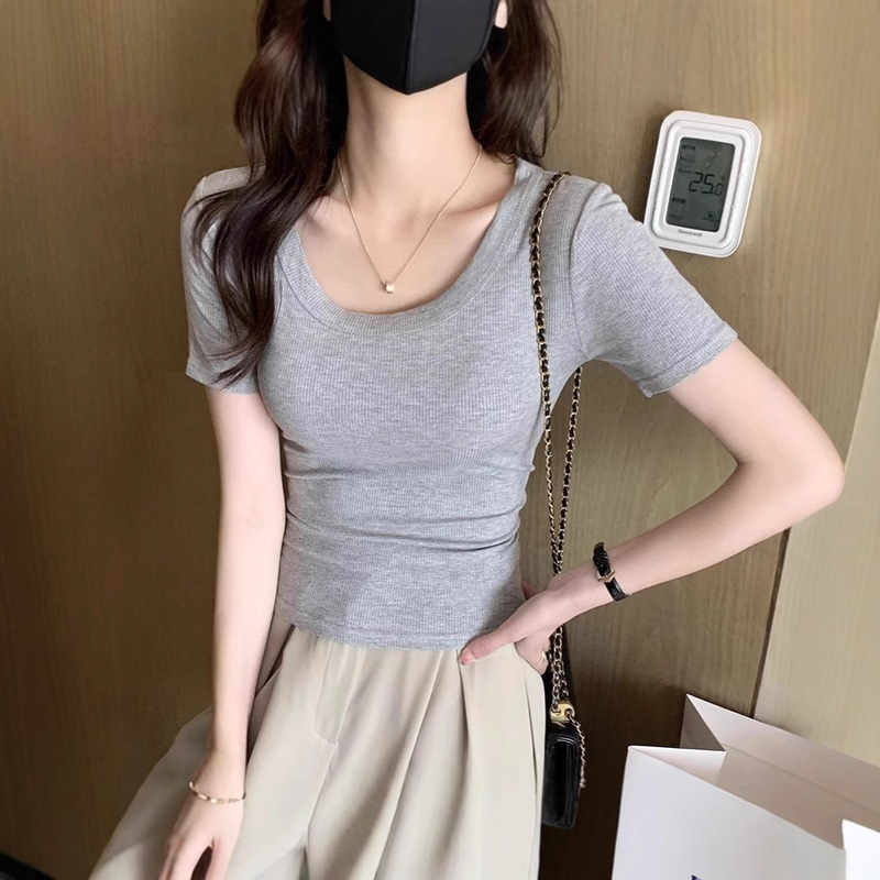 A Wide Range of Women's T-Shirts Available, High-End, Fashionable, Versatile, Ribbed, Thin, Short-Sleeved, U-Neck, Base Layer Tops, T-Shirts A Wide Range of Women's T-Shirts Available, High-End, Fashionable, Versatile, Ribbed, Thin, Short-Sleeved, U-Neck, Base Layer Tops, T-Shirts