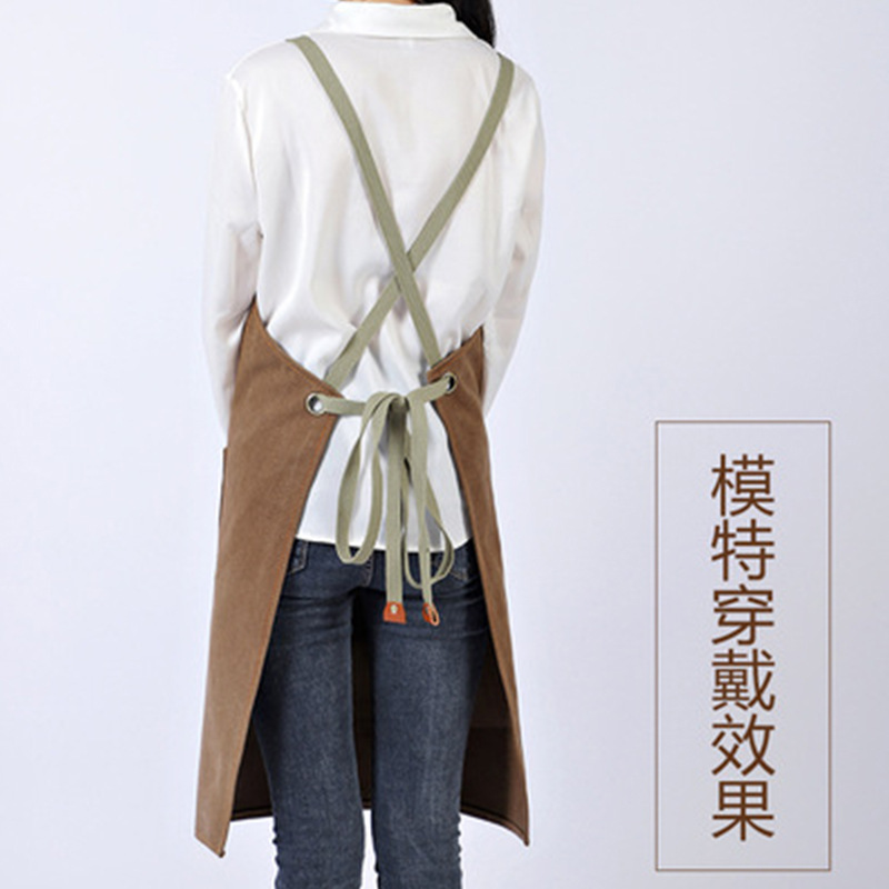 Delantal de lona de comercio exterior personalizado LOGO cafetería leche tienda de té Barber Denim delantal de trabajo al por mayor personalizado