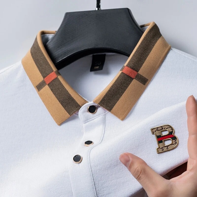 Summer Fashion Men's Exquisite Brand Letter Badge Comfortable Polo Shirt for Daily Commuting, Versatile, Casual, Breathable