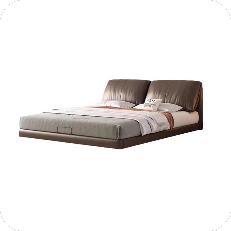 Italiano minimalista suspendido orejas de elefante moderno minimalista cama de cuero real dormitorio principal Luz de lujo abajo bolsa suave cama doble con luz
