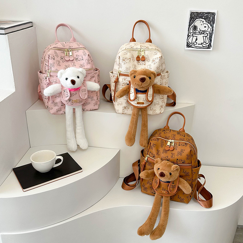 Mochila de mujer impresa de aire extranjero caricatura lindo oso muñeca mochila de niña de gran capacidad de viaje mochila
