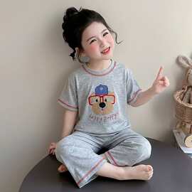 男童女童儿童睡衣情侣兄妹装短袖夏季新款纯棉宝宝套装家居服套装