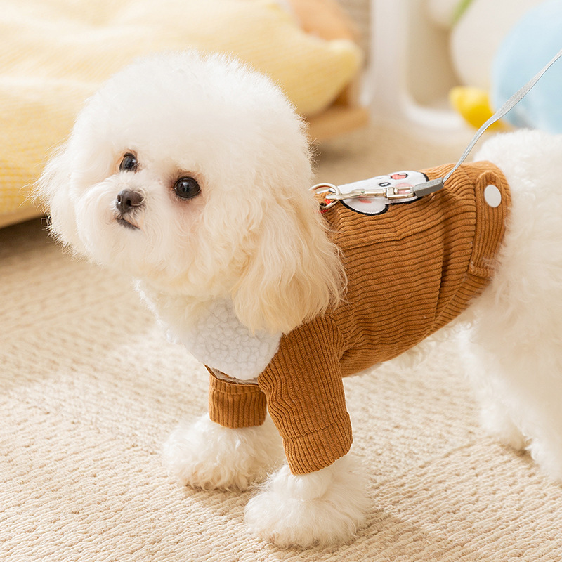 가을, 겨울 방풍 및 따뜻한 개 옷 코듀로이 패치 견인 중소형 애완 동물 및 고양이를위한 두 다리면 옷