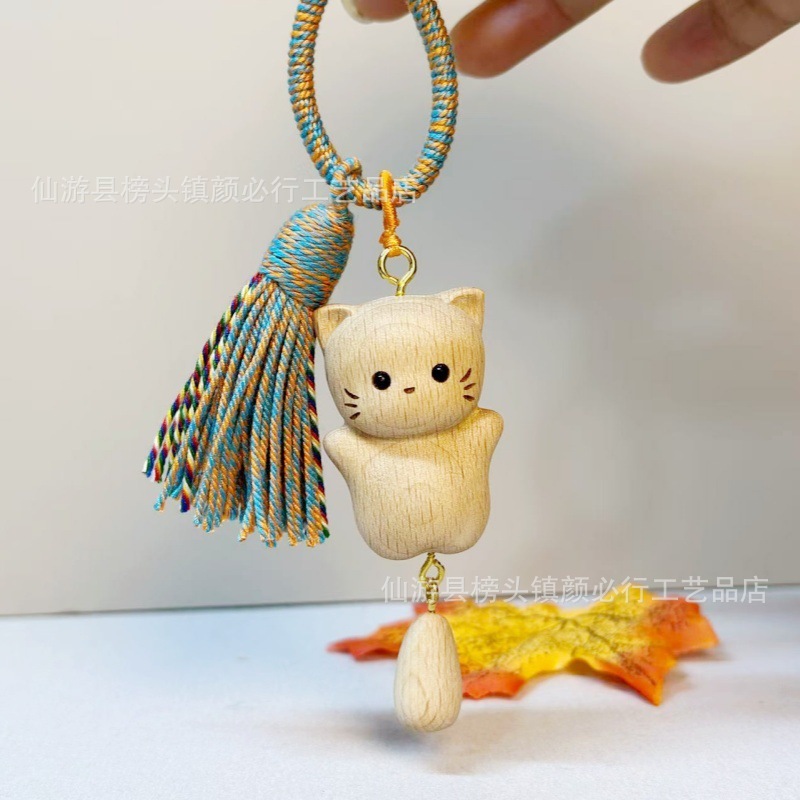 榉木可爱小猫躺平猫包包挂件吊坠猫钥匙扣治愈系喵咪流苏厂家批发|undefined
