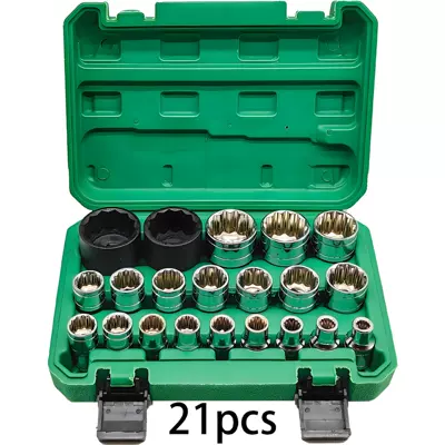 Set, 12-Point 1/2 Inch Drive – Mühərrik tənzimləmə alətləri - 21-pieces-12-corner-glossy-green-box
