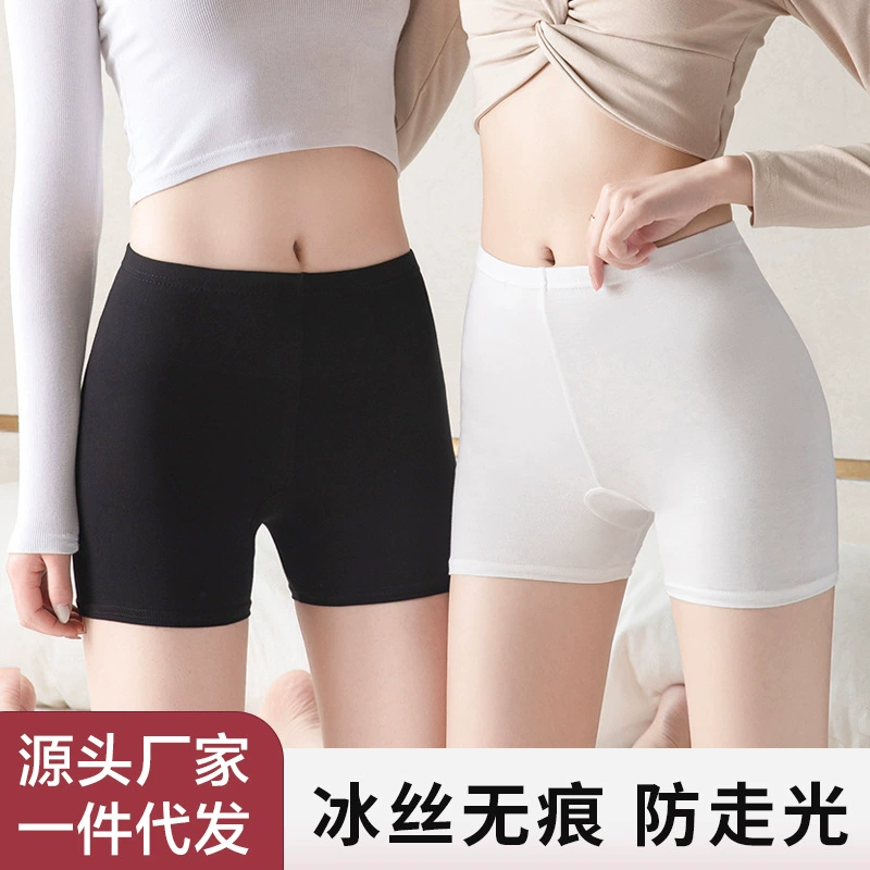Летние женские защитные шорты-леггинсы из ледяного шелка с высокой талией, бесшовные, больших размеров, с кружевной отделкой, предотвращающие просвечивание