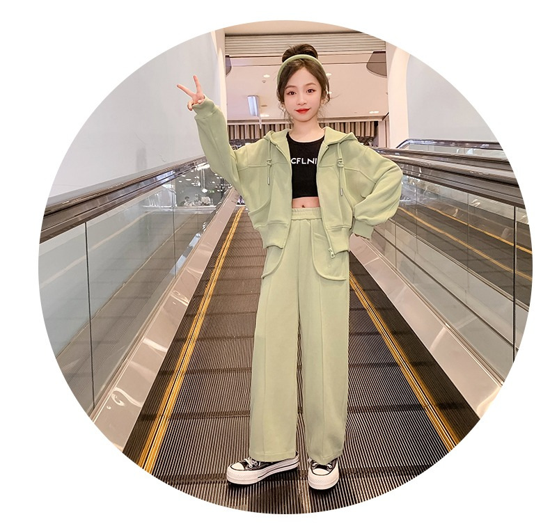 Mädchen Herbstmode Set Kapuzenjacke Mit Langem Arm Und Gerader Hose_voghion.com