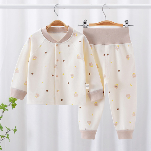 Set of  children's autumn and winter tops and bottoms for spring and autumn seasons, baby girl underwear with no bone, boy baby open jacket pajamas