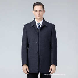 时尚男式大衣秋冬中长款羊毛风衣羽绒内胆中年商务双面呢休闲外套