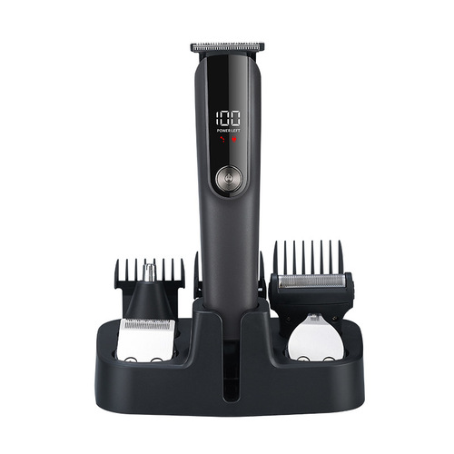 Haircut, temple trimming, shaving and nose hair trimming with five-in-one blades, interchangeable grooming set, smart digital display, electric hair cutting