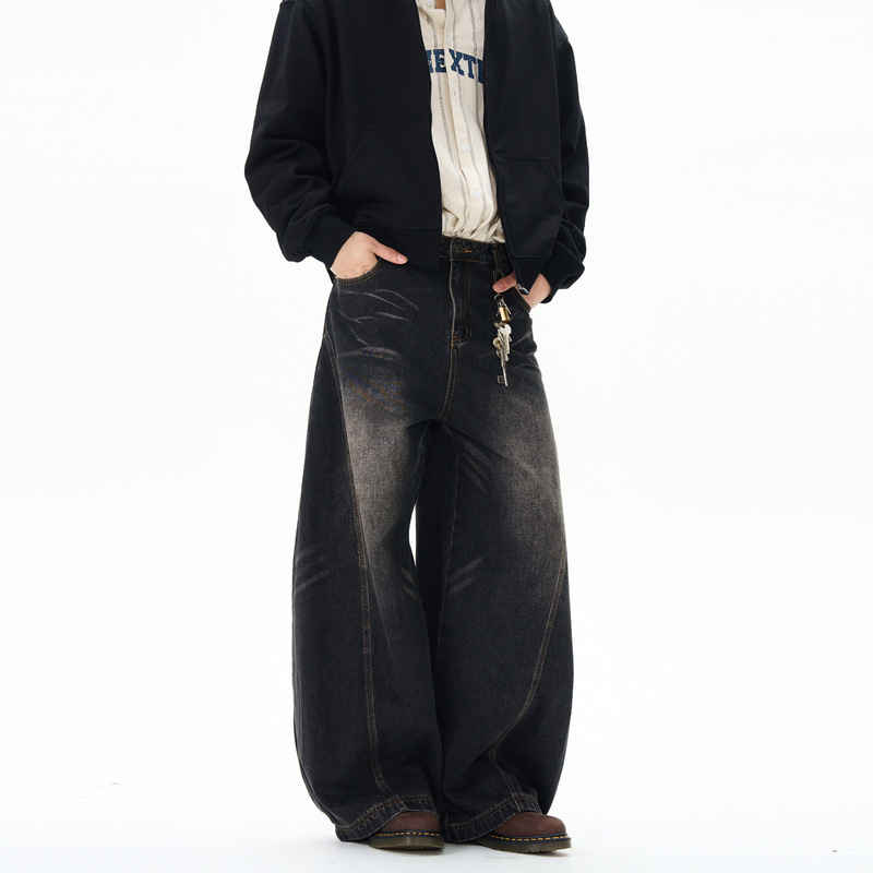 Weilang's shop American high street lazy and relaxed pants men's ruffian handsome high-end machete pants lovers jeans tide Weilang's shop American high street lazy and relaxed pants men's ruffian handsome high-end machete pants lovers jeans tide