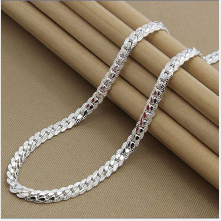 Yunjin wish best selling personalized men's necklace European and American fashion jewelry 4MM side embossed necklace 18K necklace