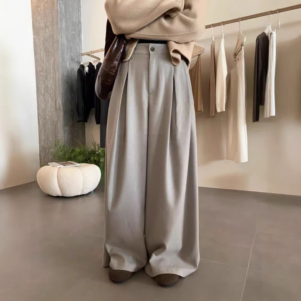 2025 Spring 13 Quality Korean Style Niche Design Loose Casual Draping Flesh Covering Slim Wide Leg Pants for Women