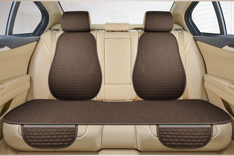 Universal – Linen Plaid Car Seat cushion, seat cover - brown-2-back-cushions-rear-row-long-cushion