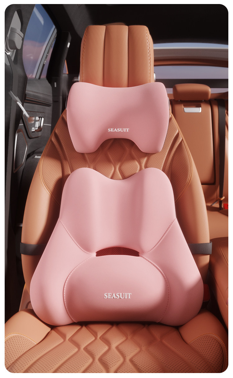 Car lumbar support and headrest set, memory foam cushion, backrest for comfortable long drives, car lumbar support, and car seat cushion