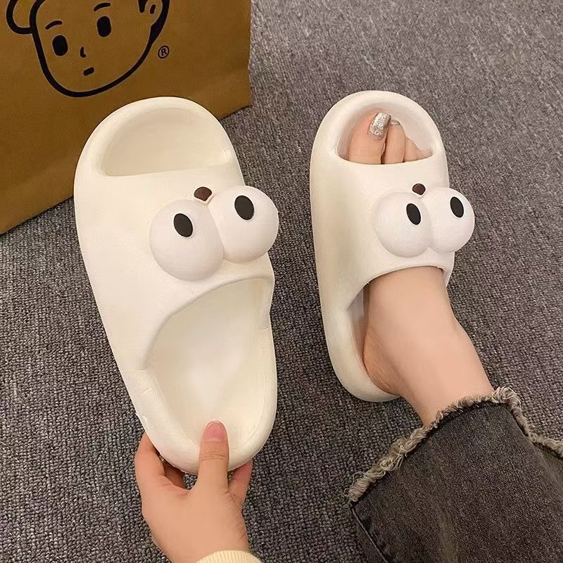 큰 눈을 가진 EVA 빵 슬리퍼 - 흰색