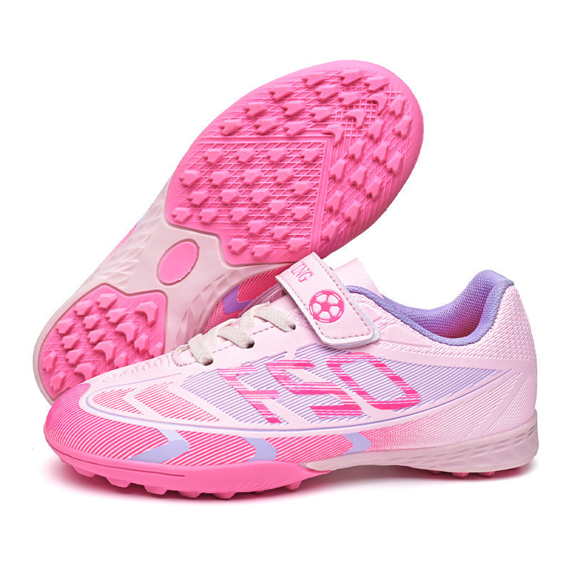Zapatos de Fútbol Infantil con Velcro de Suela de TPU y Caucho con Amortiguación para Césped
