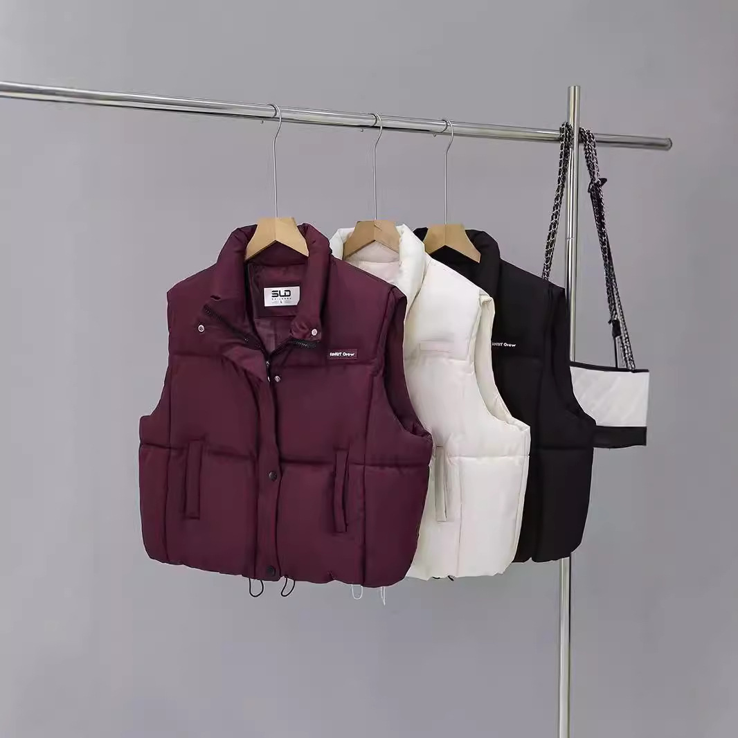 Chaleco de algodón de pluma para mujeres 2024 otoño y invierno nuevo estilo coreano de algodón suelto hombro chaleco de algodón de color sólido chaleco