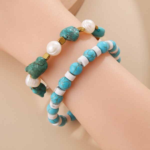 retro turquoise ethnic beaded bracelet pearl handmade