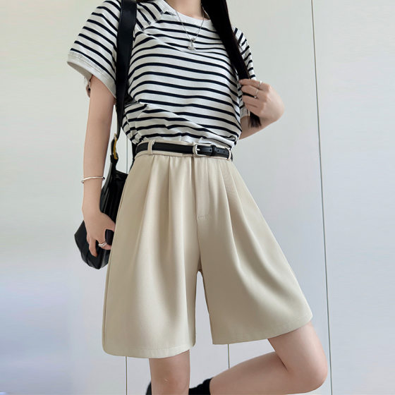 Suit Shorts Women's Outer Wear Summer 2025 New High Waist Dummy Wide Leg Pants Straight Casual Loose Shorts