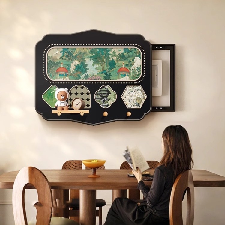 中古风电表箱装饰画2025新款洞洞板装饰置物架弱电箱电闸盒遮挡画