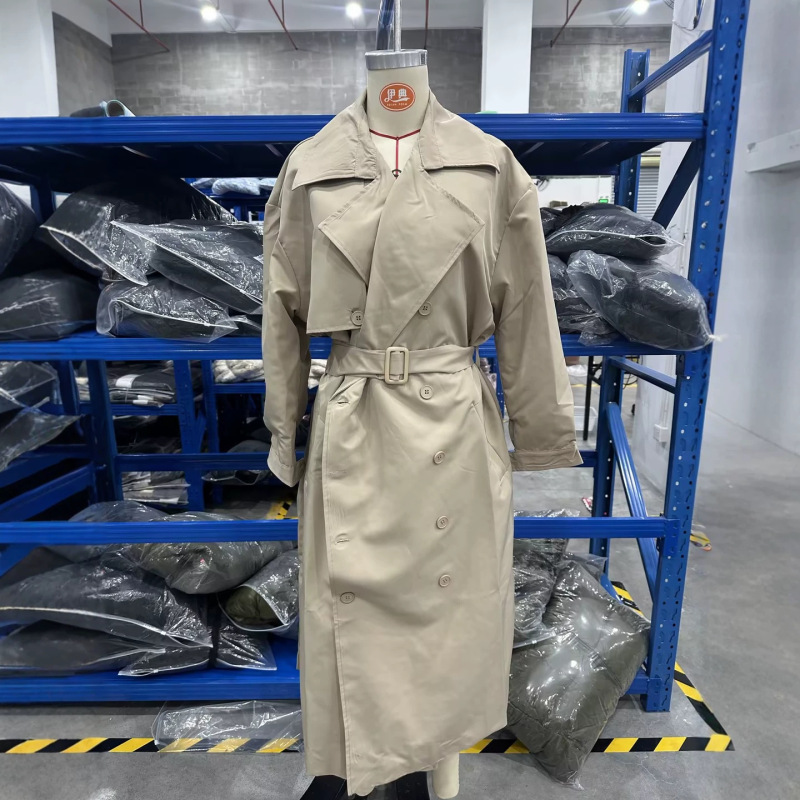 Korean Chic Autumn French-Style Elegant Lapel Double-Breasted Belted Waist Puff Sleeve Mid-Length Trench Coat for Women