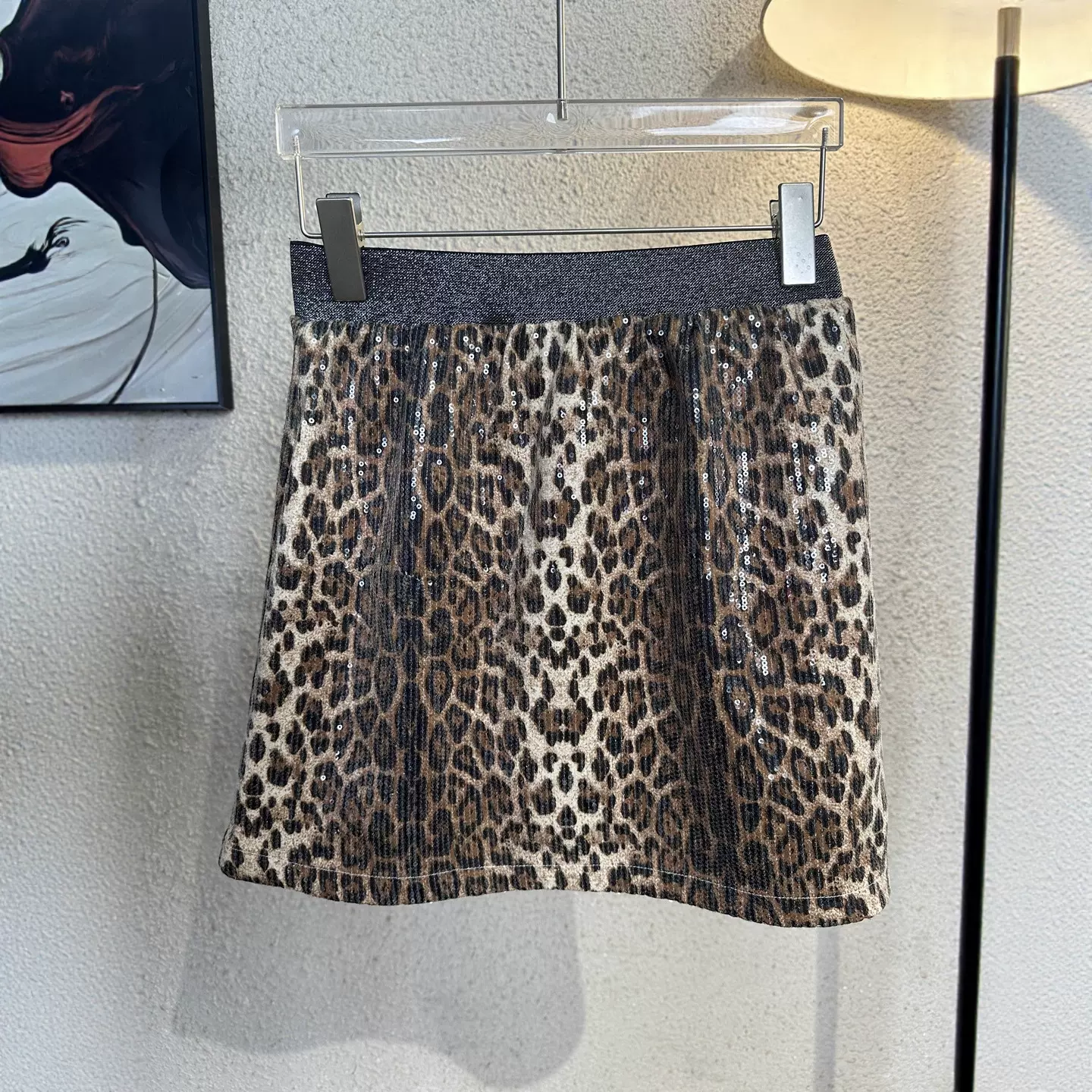 昌秀 跨境女装豹纹亮片辣妹包臀半身裙名媛性感松紧腰显瘦短裙