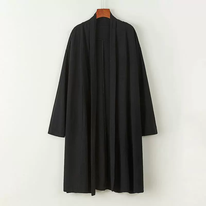 Осень 2023 Новая мужская одежда в китайском стиле, двубортный плащ средней длины с воротником-стойкой и расстегивающийся льняной даосский халат, плащ-накидка