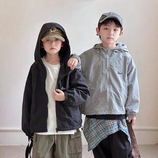 2025 New Autum Korean Style Kidsren's Letter Embroidered Hooded Jacket for Boys and Girls Outdoor Casual Jacket Trendy Style