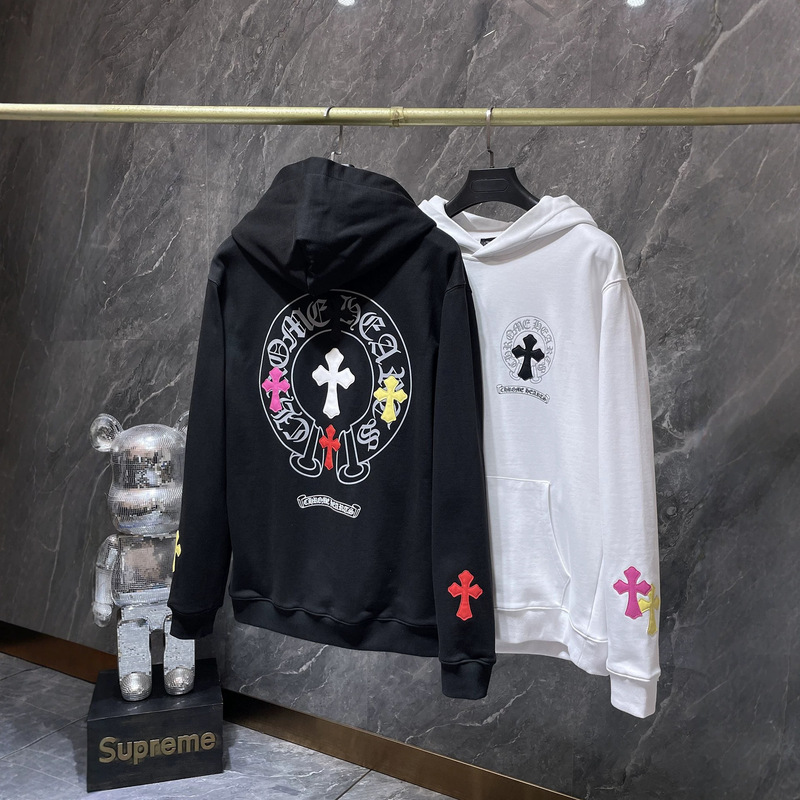 26Ss Cro Hearts Foreign Trade Cross-Border European Station Autumn and Winter New High-End Embroidered Rhinestone Hooded Sweatshirt for Men and Women