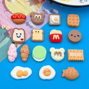 Simulation Food Toy Series Toast Bread Egg Biscuits Fries Hairpin Hair Rope DIY Hole Shoe Buckle Resin Accessories