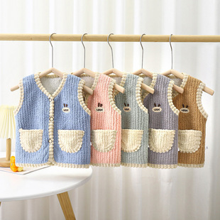 Children's Vest Spring and Autumn Korean Style Baby's Waistcoat Small and Medium-sized Children's Men's and Women's Puff Velvet Vest Thick Bag Baby Cardigan Children's Wear