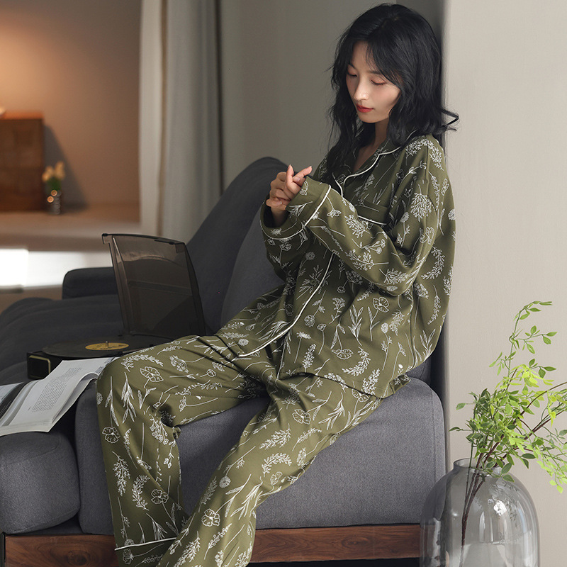 睡衣春秋季双面纯棉加厚长袖开衫新款休闲家居服高级感甜美套装女|undefined