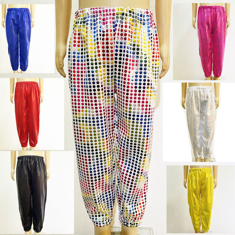 Cross-border supply dot sequined straight trousers children adult men's and women's performance clothes stretch dancing closed pants