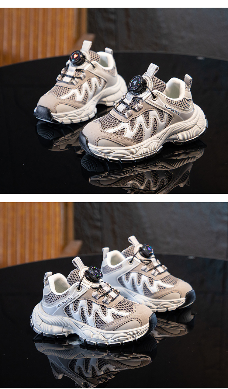 Breathable Mesh Sneakers With Knob For Kids Lightweight Trainers_voghion.com