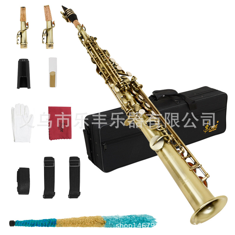 Slade Soprano Saxophone Straight Tube in B-Flat with Bronze Body, White Shell Keys, Antique Green Finish Set Slade Soprano Saxophone Straight Tube in B-Flat with Bronze Body, White Shell Keys, Antique Green Finish Set