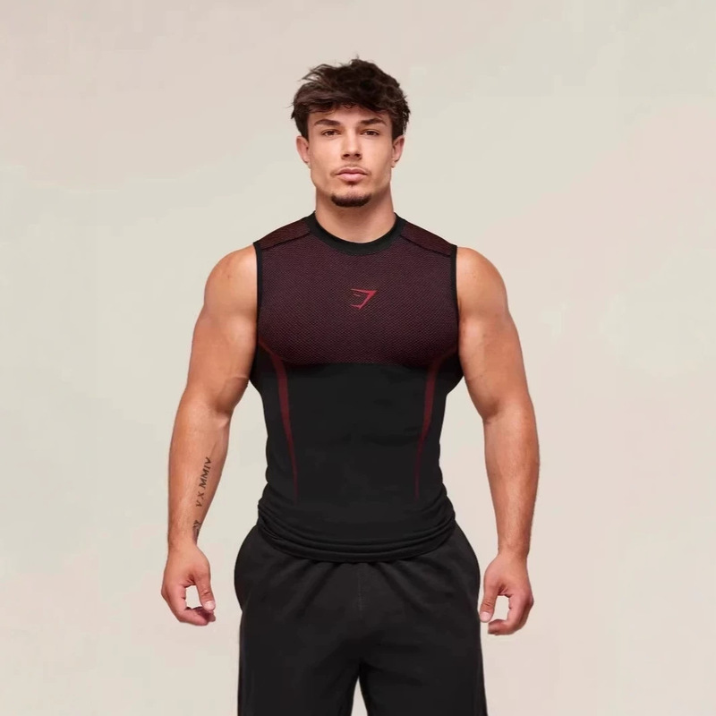 Gymshark Cross-Border Popular Muscle Shark Fitness Vest for Men, Breathable, Tight-Fitting, Short-Sleeved, Quick-Drying for Running Training