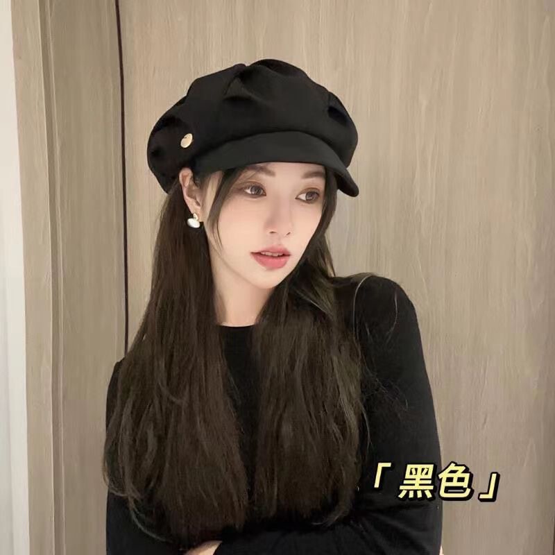 褶皱云朵帽子女2025年韩版八角帽大头围显脸小时尚个性小众贝雷帽|undefined
