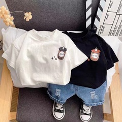 100% Pure Cotton Unisex Kids Short Sleeve T-Shirt Children's Korean Style Printed Baby Summer Clothing Toddler Cartoon Casual Top
